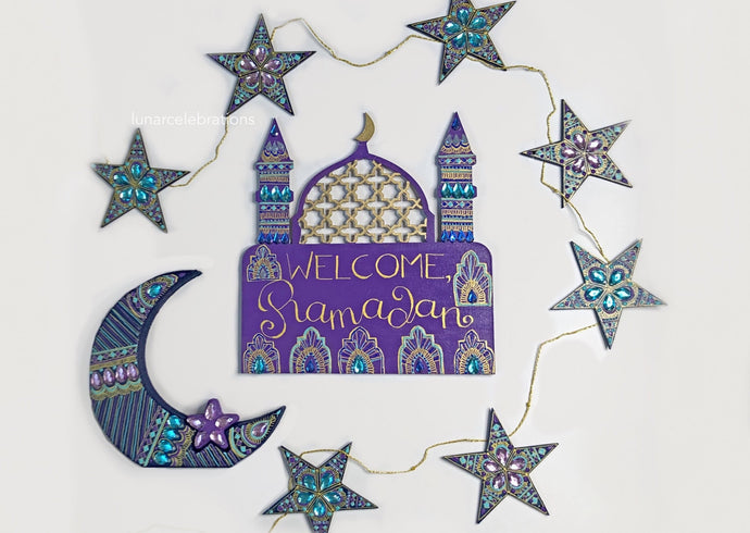 purple blue and turquoise dual Eid and ramadan decorations set