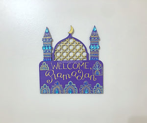 Midnight Eid & Ramadan Dual Welcome Sign with Moon and Stars Garland